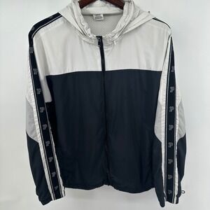 PINK Victoria's Secret Colorblock Windbreaker Logo Tape Hooded Jacket Black M/L